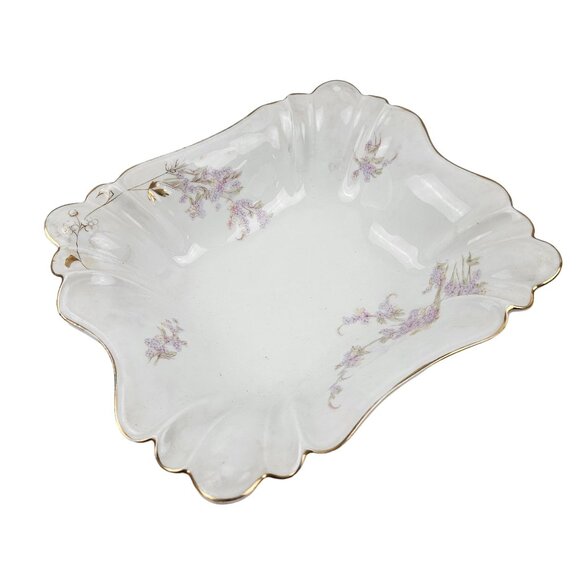 Vintage Serving Bowl Porcelain Gold Trim Leaves Purple Flowers Germany - Picture 8 of 9